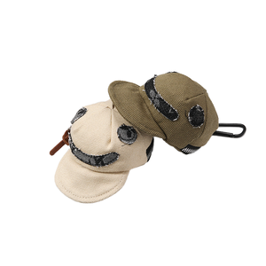 Niedliche Denim-Smiley-Mini-Kappe Schlüsselanhänger mit Reißverschluss-Aufbewahrungstasche aus Canvas-Stoff zum Anklipsen für Ohrhörer, Münzen und kleine Alltagsgegenstände - Product Image 1