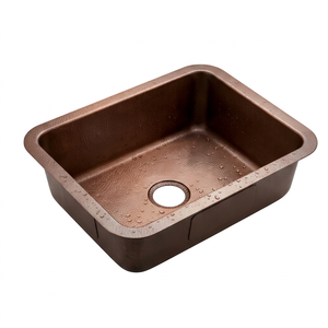 Évier de cuisine encastré simple de qualité supérieure, finition cuivre mat, surface facile à nettoyer, design rustique - Product Image 1