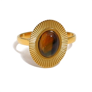 Anillo de Joyería para Mujer Que No Se Deslustra, Anillo Ajustable Personalizado de Acero Inoxidable Chapado en Oro con Piedras Naturales - Product Image 4