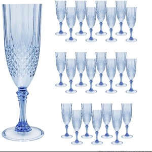 Copas de vino de plástico azul, Copas de champán de plástico reutilizable rosa para eventos de bodas - Product Image 1