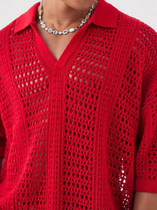 T-shirt tricoté personnalisé été printemps <span class=keywords><strong>maille</strong></span> évider <span class=keywords><strong>pull</strong></span> au Crochet manches courtes col en v tricot chemise au Crochet hommes - Product Image 5