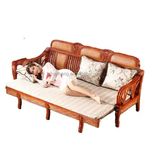 Yeni oturma odası mobilya seti çok amaçlı kral kraliçe hasır Rattan ahşap köşe uzanma kanepesi Cum yatak tasarımları ile depolama