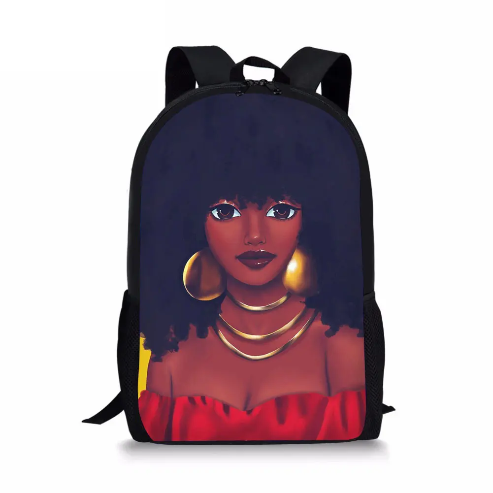 Wholesale American Arts Beautiful African Women Printed Cartoon Girl Teenage Backpack Back to School Bags Kids Backpack Bags