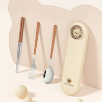 Ensemble de couverts en acier inoxydable durable poli miroir portable, étui, camping, kawaii, voyage, étudiant, enfants, passe au lave-vaisselle, cuillère
