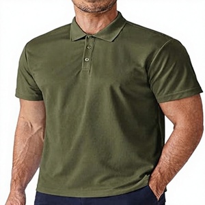 <b>Men's</b> Olive <b>Green</b> Cotton Pique <b>Polo</b> <b>Shirt</b> Short Sleeve Casual Breathable Regular Fit Solid Color Knitted Design - Product Image 1