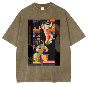 Magliette aliene cosmiche <span class=keywords><strong>Horror</strong></span> estive 100% in cotone a tracolla con scollo a girocollo e lavaggio acido - Product Image 1