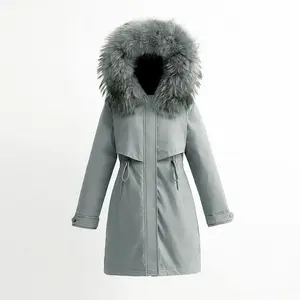 Lange Jacke mit Kapuze 2021 Winter New Damen mantel Fleece Oberbekleidung Pelz kragen Warm Down Jacke Puffer Jacke