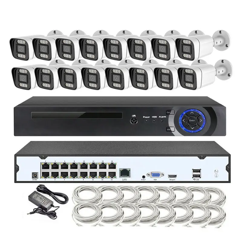 HD Ultra Intelligent 4K 8MP POE Outdoor Security Camera System IP 16 Channel CCTV NVR System Kit