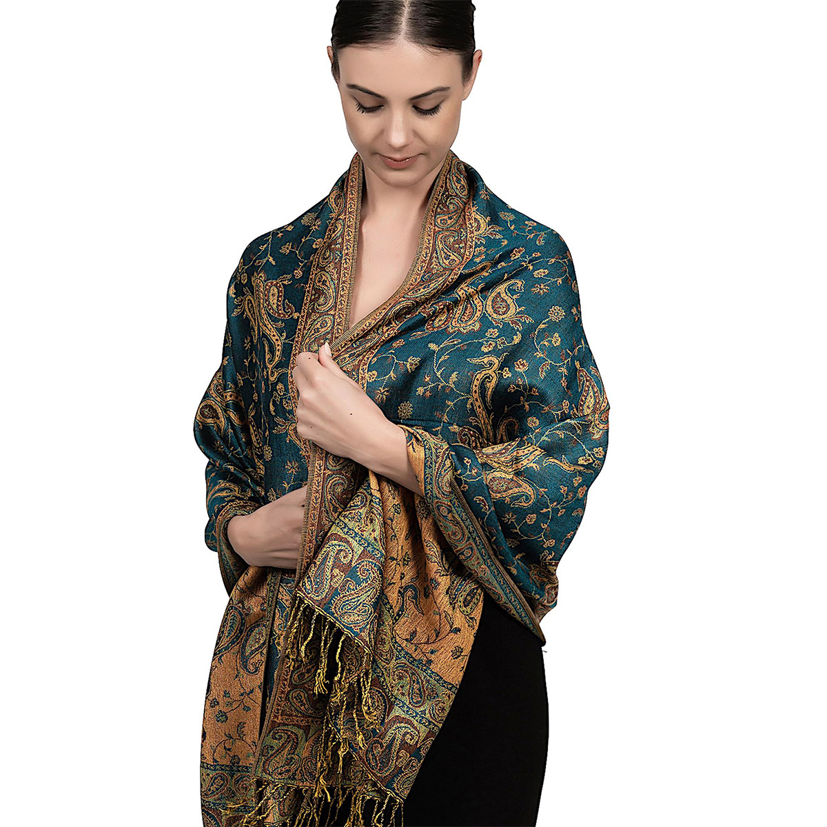 Cashew flower scarf - dark green - 175cm and above