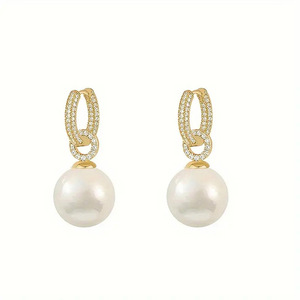 Detachable Zircon Simulated Pearl <b>Hoop</b> <b>Earrings</b> for Women Elegant Designer Fashion Jewelry - Product Image 1