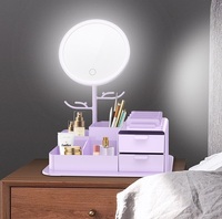 Grand miroir LED de maquillage de stockage de cosmétiques Grand miroir organisateur de maquillage cosmétique Bon marché Meubles de table Vanity Miroir LED
