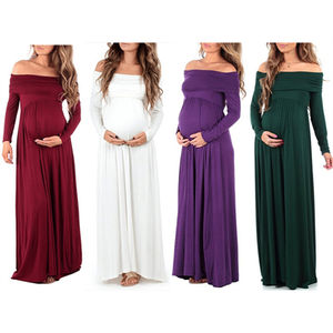 Femmes couleur unie à manches longues épaules dénudées longueur au sol photographie <span class=keywords><strong>robe</strong></span> dames <span class=keywords><strong>grossesse</strong></span> fête maternité photo shoot robes - Product Image 1