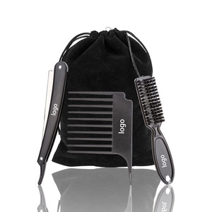 Wanmei Beard Grooming Tool <b>Set</b> <b>Razor</b> Hairbrush Fleece Bag Black Plastic 3 Piece Shaving Kit For Men grooming - Product Image 1