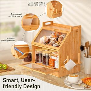 Smart Enjoyment Bamboo Bread <b>Storage</b> <b>Box</b> With Glass Door Kitchen Multi Layer Snack Rack Desktop Organizer - Product Image 4