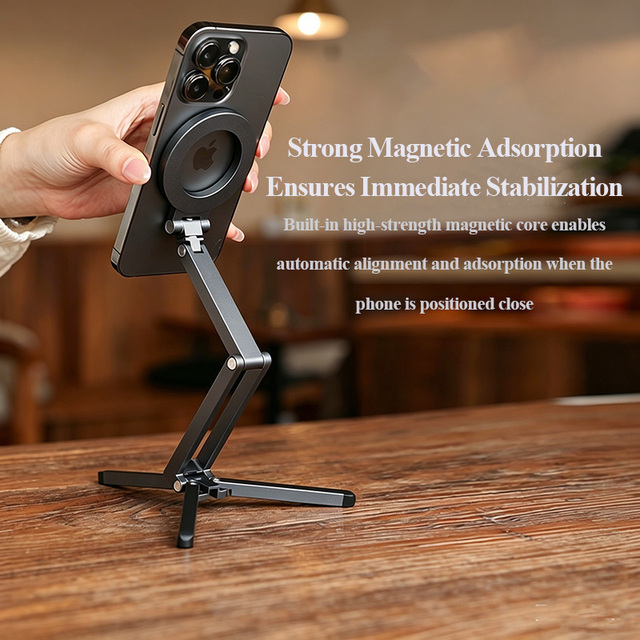 Multi-function Aluminum Alloy Desk Office Travel Magnetic Folding Tripod Phone Holder Mount for for Compatible