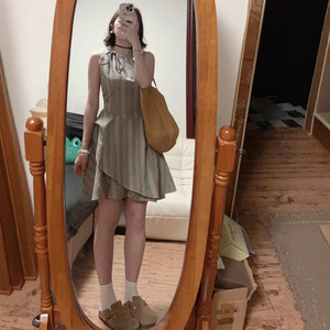 French Striped Sleeveless Vest Dress For Women Summer Irregular Design Tie Neck Natural Waist Daily Casual Short Skirt - Product Image 2