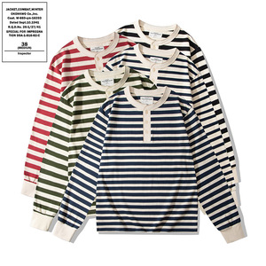 OKONKWO T-Shirt a Maniche Lunghe con Collo Henley a Righe, 100% Cotone Pesante 230g, Camicia da Marinaio, Disponibile all'Ingrosso e Personalizzabile - Product Image 4