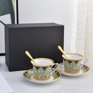 New Design 2 <b>Cup</b> <b>Set</b> Ceramic Western European Luxury Straight Coffee <b>Set</b> with Gold Handle - Product Image 3