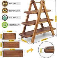 Plateaux de service en bois pour l'accueil – Plateaux à 3 niveaux pour légumes et fruits, idéaux pour les réceptions – Assiettes en bois pour aliments et support à fromage