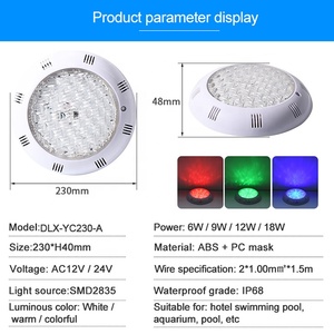 Lumière <span class=keywords><strong>LED</strong></span> sous-marine 12V IP68 étanche, corps en ABS, 18W, pour piscine - Product Image 3