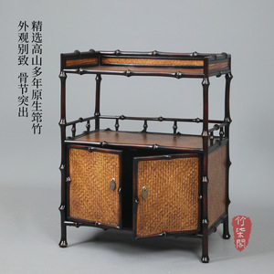 Bamboo Ming Style Tea <b>Sideboard</b> Chinese Antique <b>Storage</b> Cabinet With Woven Panels For Tea Set Display And Organization - Product Image 3