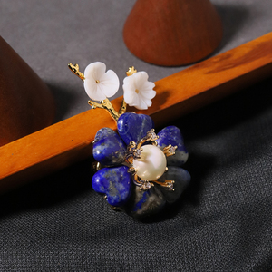Perle naturelle <span class=keywords><strong>Lapis</strong></span> <span class=keywords><strong>Lazuli</strong></span> fleur branche <span class=keywords><strong>broche</strong></span> coréenne femmes bijoux de luxe mode femmes et filles cadeaux GO0575 - Product Image 4