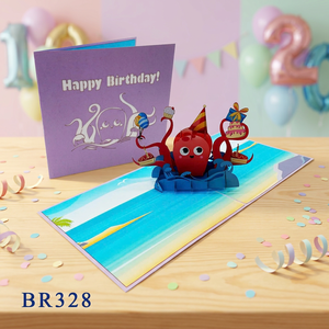 Carte Pop-up Joyeux Anniversaire Pieuvre Faite à la Main Vietnam Hanoï Design Personnalisé Papier Artistique Style Ange 150x150mm Découpée au Laser Meilleur Choix Cadeaux - Product Image 5