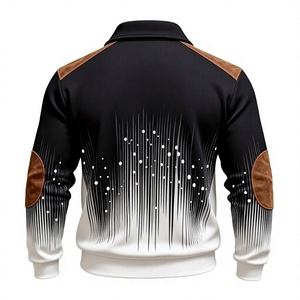 Sweat à capuche décontracté pour homme, personnalisé, en polaire tricotée de polyester, avec demi-fermeture éclair, style vintage, patchwork en daim et imprimé dégradé, chaud pour l'hiver - Product Image 2
