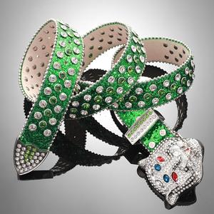 पश्चिमी ग्रंथियों का निर्माण क्रिस्टल लक्जरी पु चमड़े के डिजाइन पुरुषों के लिए कस्टम 3 डी लोमड़ी सिर हिरन बेल्ट - Product Image 2