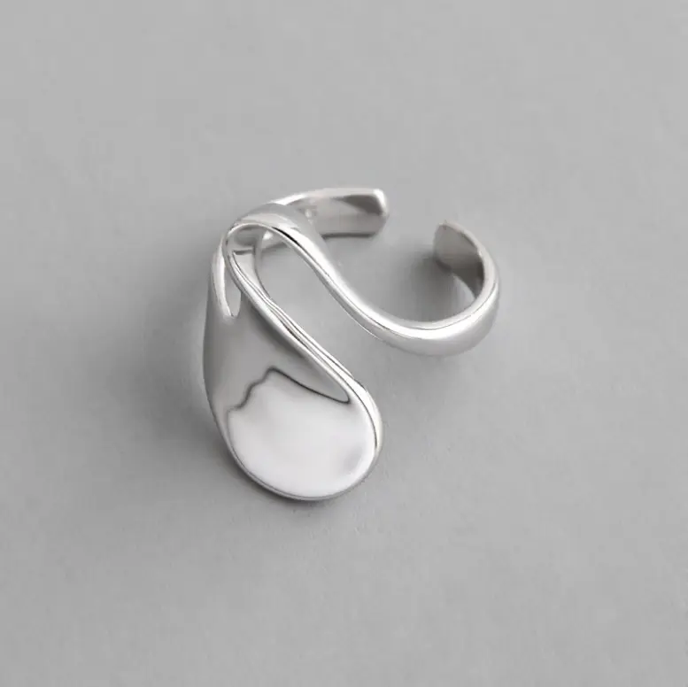 Anillo de Plata de Ley 925, anillo de onda abstracta Simple, anillos ajustables abiertos para mujer