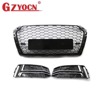 Grille de pare-chocs avant pour Audi A4 B9 S-Line S4 17-19, grille avant nid d'abeille + grille de feux antibrouillard 8W0853651 8W0807681K 8W0807682K