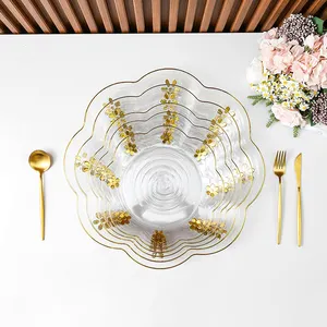 Gold Edge Flower Plate Dekor Transparent PS Unbreakable Party Hochzeit Dekorative Kunststoff Dinner Teller