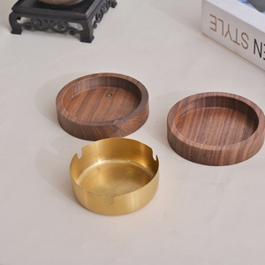 Creative <b>Ashtray</b> With Lid Black Walnut Wood Detachable Portable <b>For</b> <b>Car</b> And Office Use - Product Image 3
