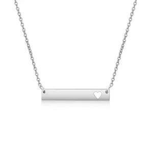 Fashion Silver/ Gold Plated Stainless Steel Engraved Hollow Heart Bar Pendant Necklace for Mother's Gift