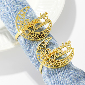 Nouveau <span class=keywords><strong>Ramadan</strong></span> lune rond de serviette or métal diamants boucles de serviette pour la décoration du <span class=keywords><strong>Ramadan</strong></span> - Product Image 1