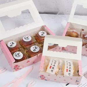 2023 factory direct has window pink flower cupcake box cake candy packaging box per la festa di natale preferita