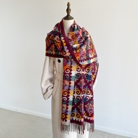 Écharpe-châle longue d'hiver pour femme, style ethnique, motif géométrique, imitation cachemire, à franges, bohème, transfrontalière, vente en gros