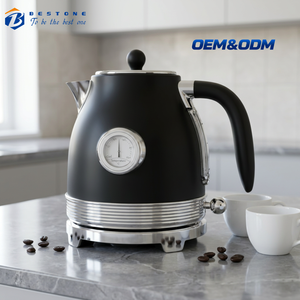Black Vintage Electric Water <b>Kettle</b> 1.2L Stainless <b>Steel</b> Tea <b>Kettle</b> with Temperature Gauge and LED Light - Product Image 1