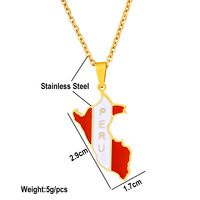 Llavero de recuerdo con mapa de Perú, colgante de bandera de Lima, collar de metal, venta al por mayor, collar personalizado de Perú