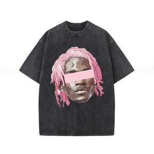 Camiseta de calle alta con estampado Retro para hombre, de alta calidad Algodón puro lavado con ácido, ajuste de gran tamaño, longitud corta, venta al por mayor de fábrica - Product Image 4