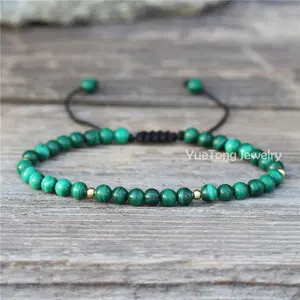 Fashion Minimalist Natural Stone 4mm Malachite Beads Dainty Bracelet Slide Adjustable Gemstone Jewelry Wholesale Dropshipping