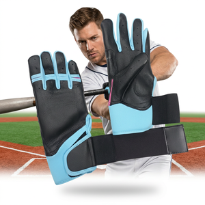 Guantes de Béisbol Profesionales de Cuero 100% Genuino, Suaves, Ligeros y Duraderos, Diseño de Puño Largo en Negro, Azul Bebé y Rosa Brillante, Talla XL - Product Image 1