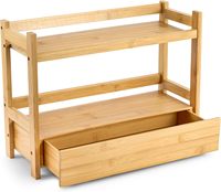 Organisateur de comptoir en bambou naturel avec tiroir coulissant, support de rangement multifonctionnel pour épices et produits de soin pour cuisine et salle de bain