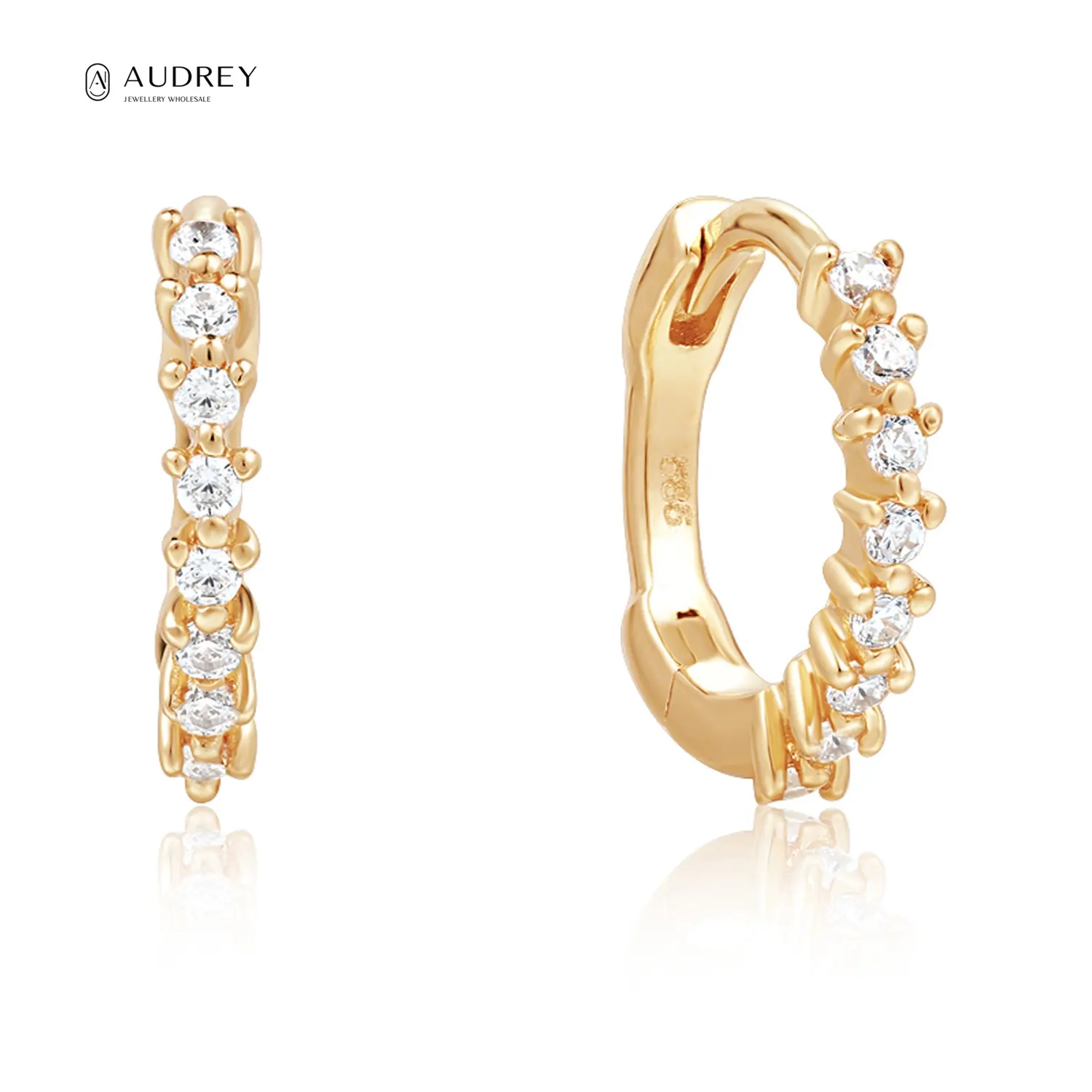 Audrey Designer Earrings Jewellery Popular Brands Full Diamond 14k Solid Gold Hoop Huggies Earring Jewelry For Women