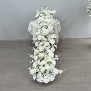 Chemin de table en fleurs de soie artificielles M-FR135 pour mariage, chemin de fleurs artificielles pour escalier, chemins de fleurs blanches pour décoration de mariage - Product Image 1