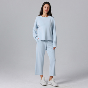 Da Jogging per il tempo libero personalizzato da donna a vita alta tuta da ginnastica a manica lunga pantaloni sportivi che corrono set di abbigliamento sportivo per il Fitness da donna - Product Image 1