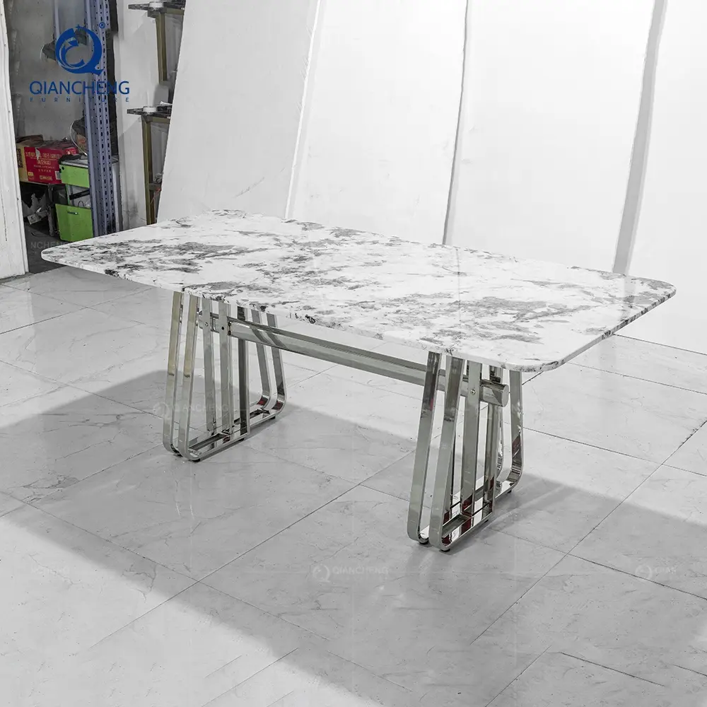Новые материалы, мебель для столовой, Декор, мраморный набор, скандинавский Серебряный стальной обеденный стол для дома