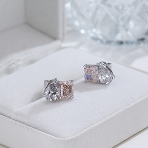 ต่างหูเพชรเม็ดรัศมีสีชมพูทองคำขาว 14K รุ่น MSE-937 จาก Messi Jewelry สำหรับผู้หญิง - Product Image 3