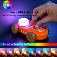 Lampe de bureau LED 4-en-1 en bois massif, design voiture de course, RVB tactile, intensité réglable, rechargeable, lampe de chevet pour gaming, portable, d'urgence, décorative, cadeau