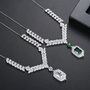 LUOTEEMI Hot Sale Luxury Women <strong>Emerald</strong> <strong>Jewelry</strong> <strong>Set</strong> Cubic Zirconia Necklace Earrings <strong>Jewelry</strong> <strong>Sets</strong> - Product Image 4
